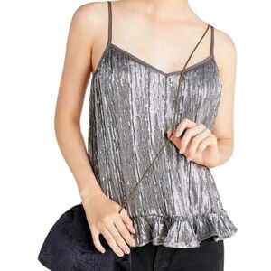 Anthropologie Silver Amelie Beaded Cami Top- Size 12